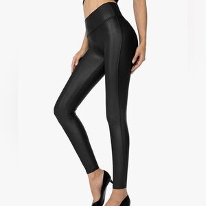SANTINY Women's Faux Leather Leggings Pants Stretch High Waisted Tights XS
